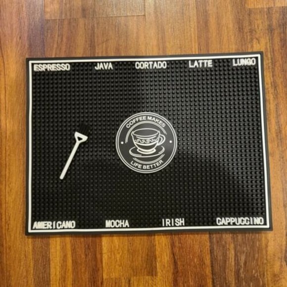 Rubber Mat - Coffee Bars & Restaurants Non-Slip and Anti-Spill Black 17"x13" - Picture 1 of 5